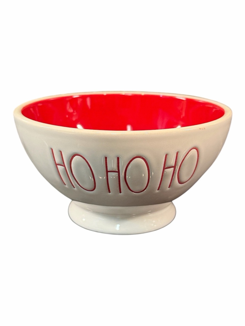 Rae Dunn White Ceramic Bowl Red "HO HO HO" Lettering Christmas Holiday Santa